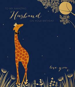 Amazing Husband Giraffe Birthday Card