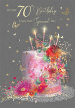 Load image into Gallery viewer, 70th Birthday Card, Enjoy Your Special Day, Pink Cake &amp; Butterflies
