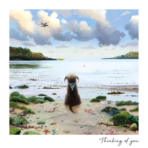 Dog on Beach Thinking of You Card