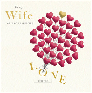 Wife Heart Balloons Anniversary Card