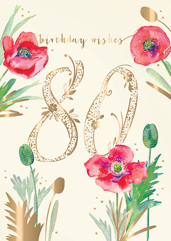 Poppies 80th Birthday Card