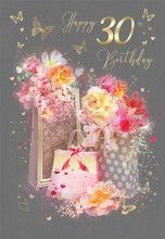 Load image into Gallery viewer, 30th Birthday Card with Pink Flowers &amp; Presents
