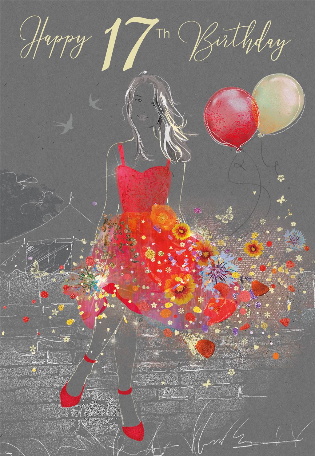 17th Birthday Card Red Shoes & Dress