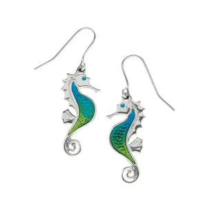 Pewter Enamelled Seahorse Drop Earrings