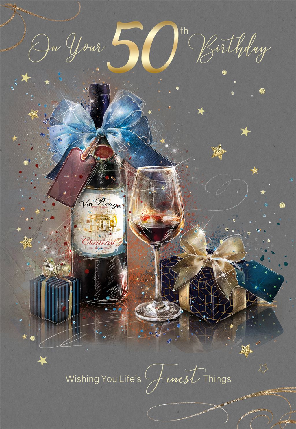 Vin Rouge, Red Wine, Happy 50th Birthday Card