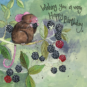 Mouse Eating Blackberries Birthday Card