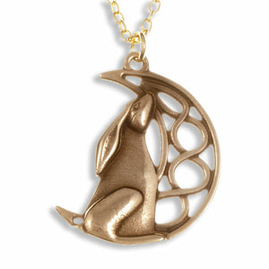 Bronze Hare and Moon Pendant