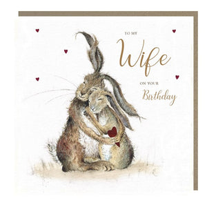 Hares Hugging Wife Birthday Card