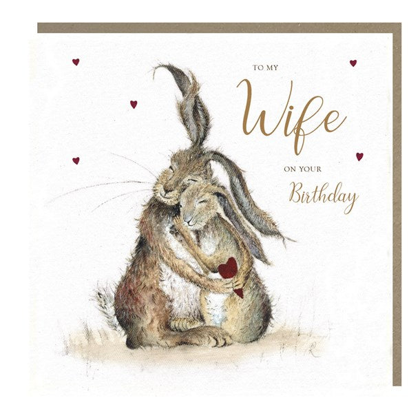 Hares Hugging Wife Birthday Card