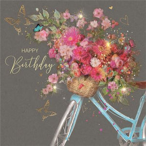 Blue Bike With Flower Basket Birthday Card