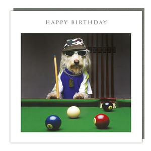 Dog Playing Snooker, Pool, Birthday Card