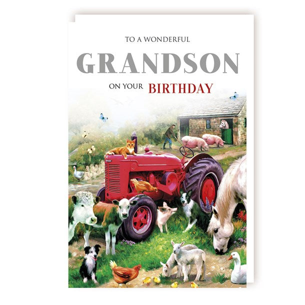 Farmyard Grandson Birthday Card