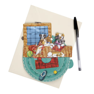 Basket of Dogs 3D Card