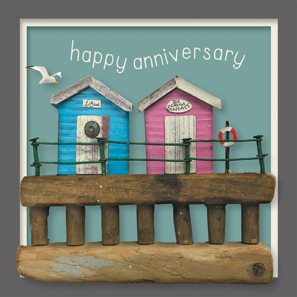 Beach Huts Anniversary Card