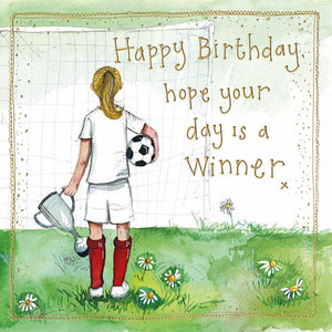 Lady Footballer Birthday Card by Alex Clark