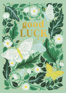 Good Luck Green Leaves & Butterflies Card