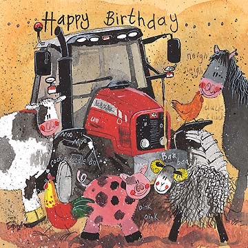 Tractor Farm Animals Birthday Card