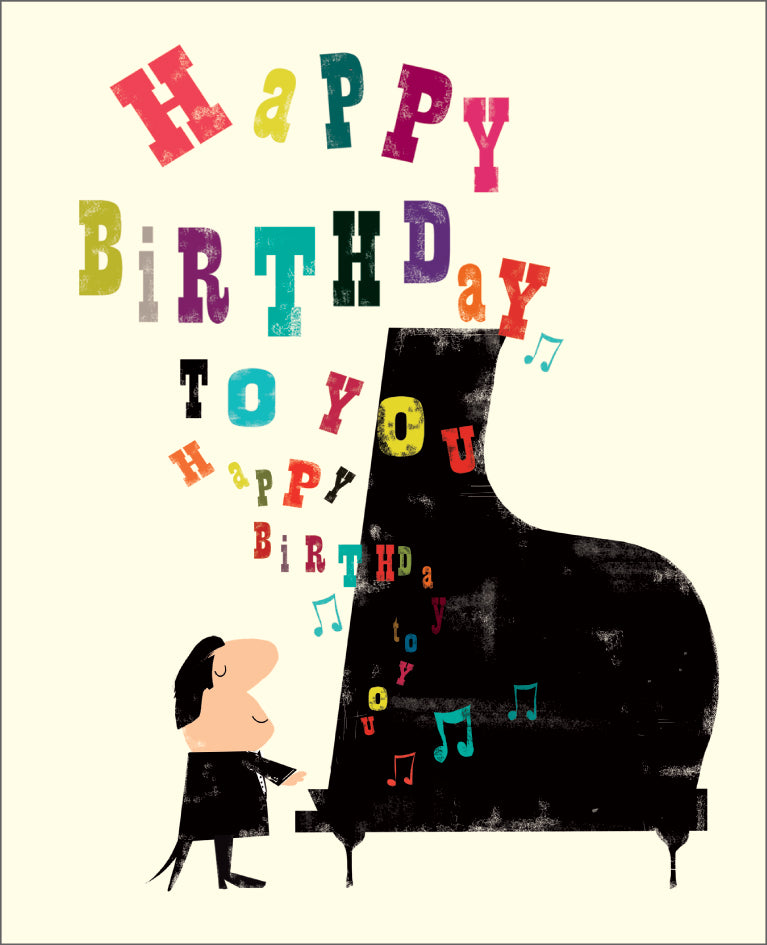 Piano Pianist Playing Happy Birthday Card