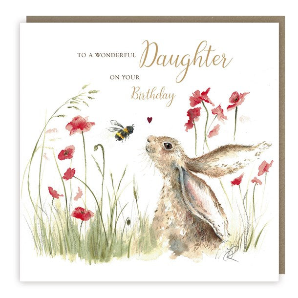 Daughter Hare & Bee Birthday Card