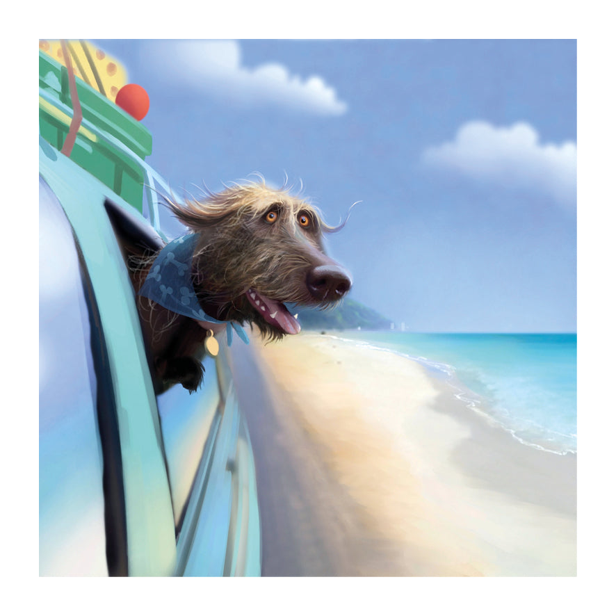 Dog Out Of Car Window Card