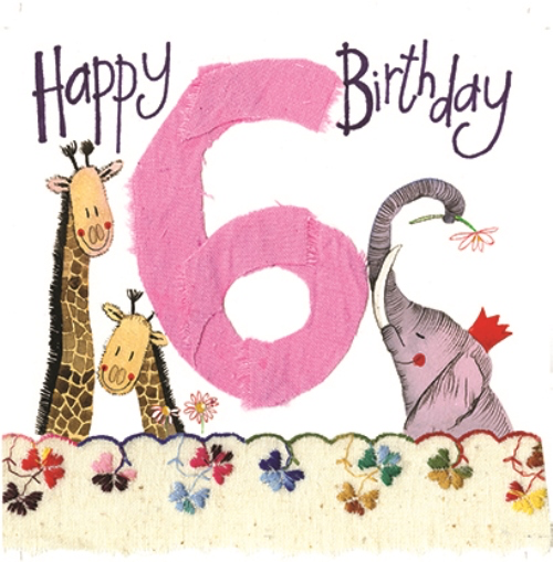 6th Birthday Giraffe & Elephant Card