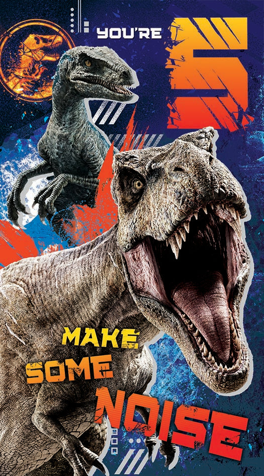 5th Jurassic World Dinosaur Birthday Card with Stickers