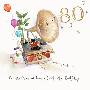 80th Record Player Birthday Card