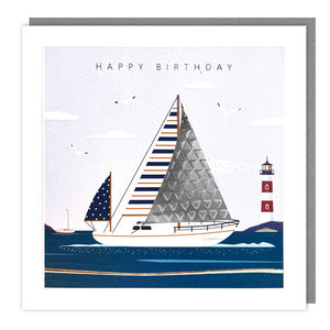 Sailing Boat,  Yacht, Sailing, Lighthouse Birthday Card