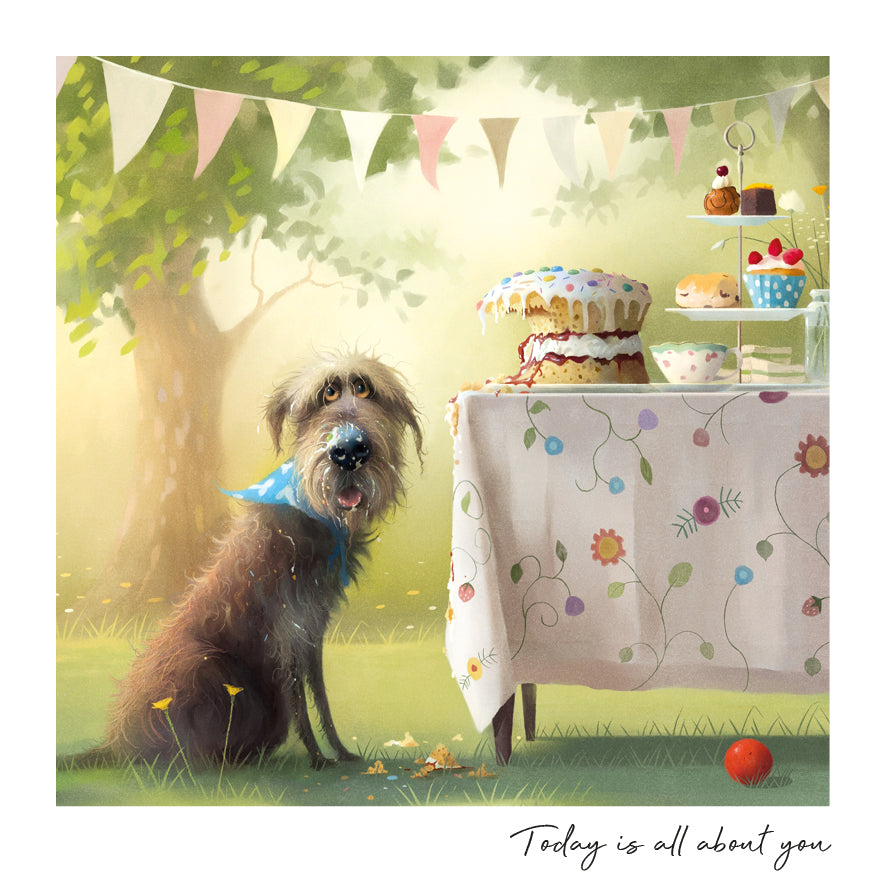 Dog and Cake Stand Card