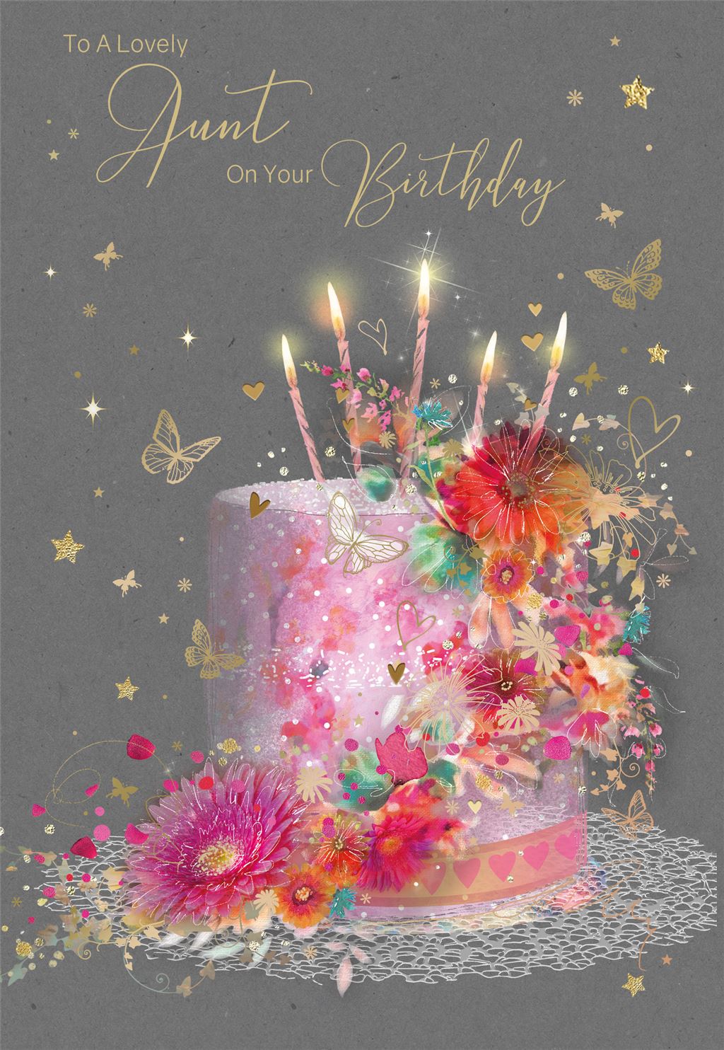 To A Wonderful Aunt Birthday Card With Pink Cake and Butterflies