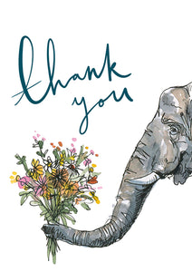 Elephant with Flowers Thank You Card