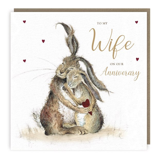 Hugging Hares Wife Anniversary Card