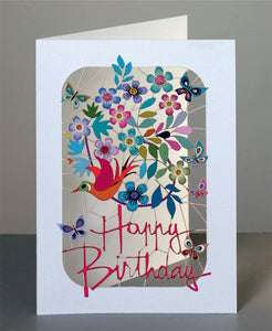 Bird and Flowers Laser Cut Birthday Card