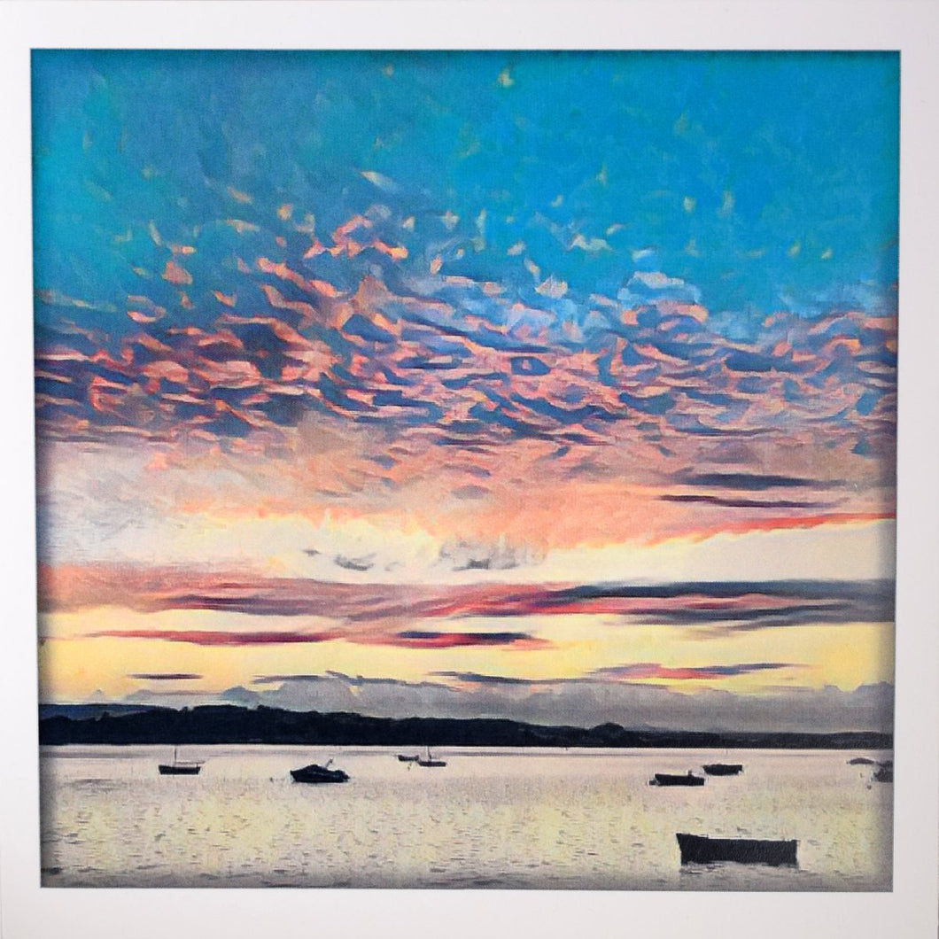 Estuary Boats Sunset Art Card