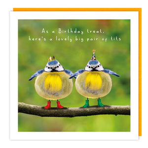 Pair of Tits, Blue Tits, Birthday Card