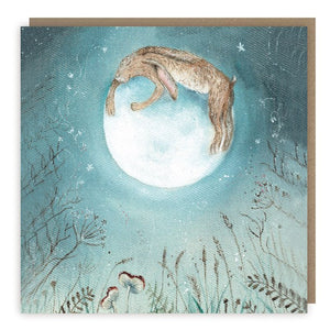 Hare Hugging Moon Blank Card