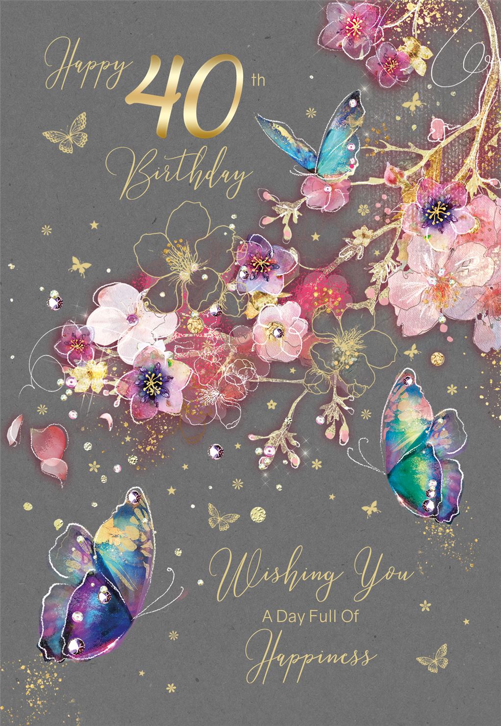 Butterflies and Flowers 40th Birthday Card