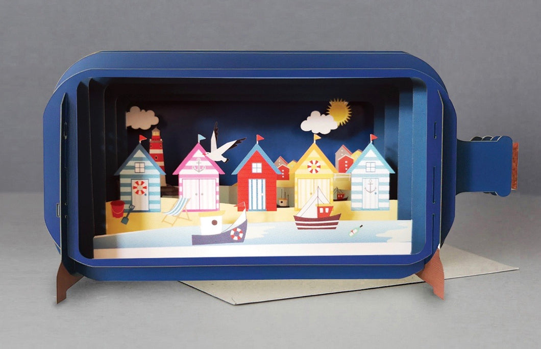 3D Pop Up Beach Huts and Boats Bottle Card