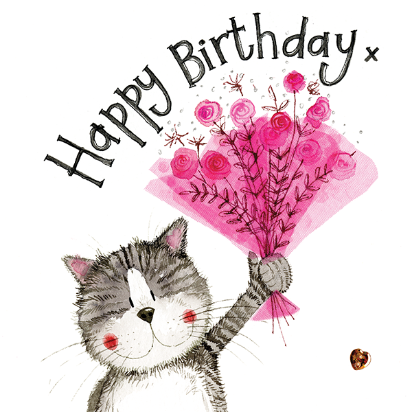 Cat with Flowers Birthday Card