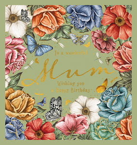 Mum Birthday Card with Flowers & Butterflies