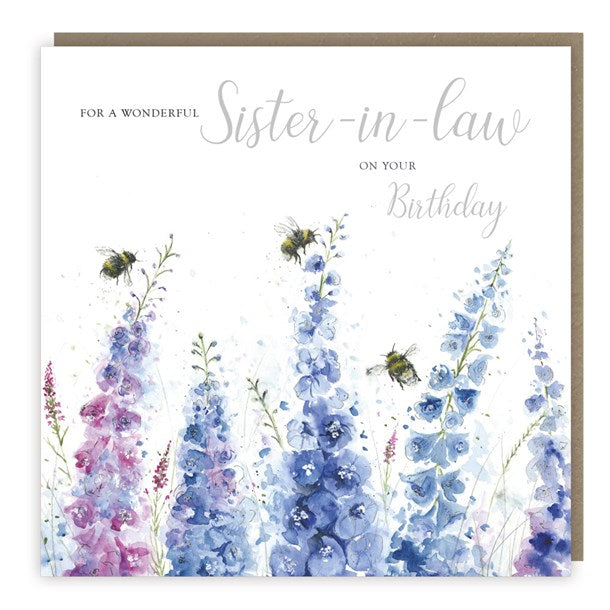 Sister-in-Law Bee & Foxgloves Birthday Card