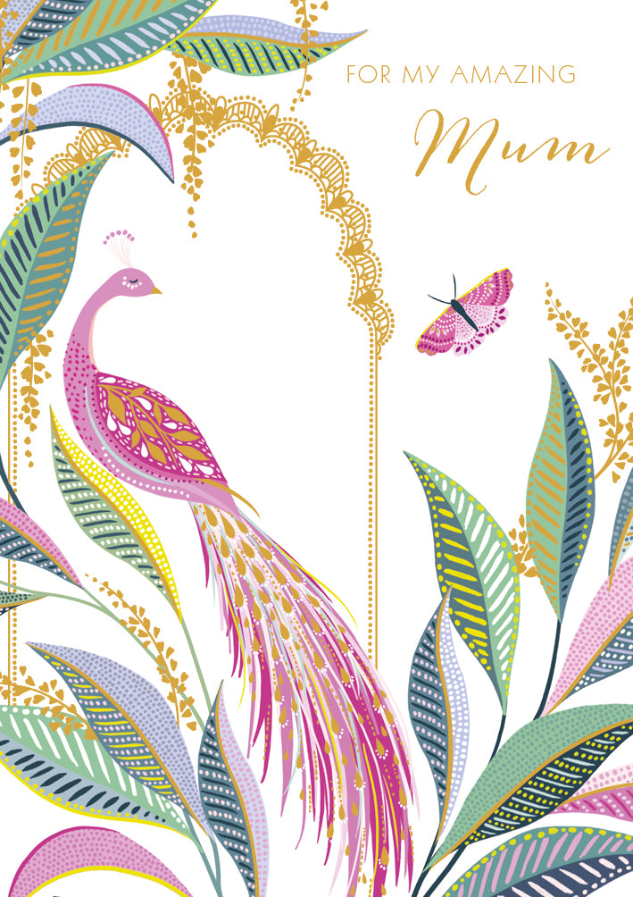 Amazing Mum Peacock Card by Sara Miller