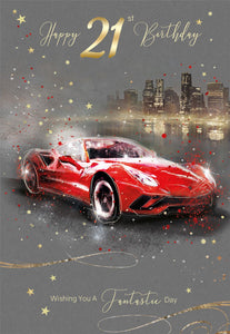 Red Sports Car 21st Birthday Card