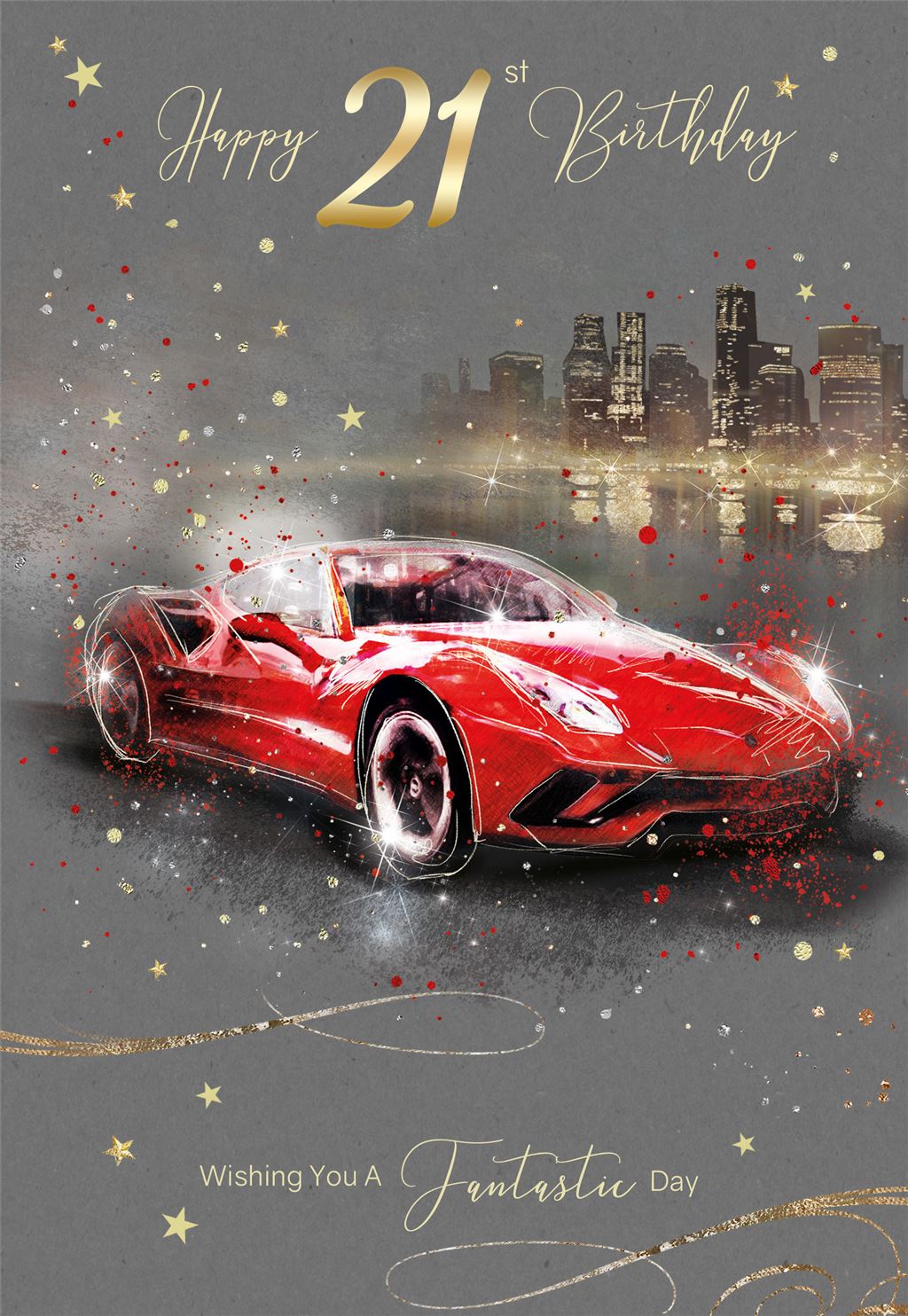 Red Sports Car 21st Birthday Card