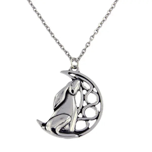 Pewter Moon Gazing Hare Necklace