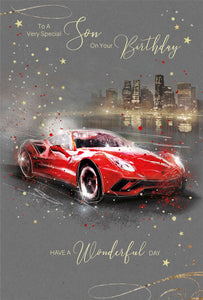 Very Special Son Red Sports Car Birthday Card