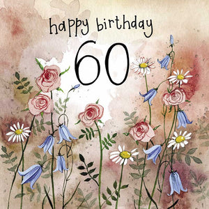 60th Daisy Bluebell Rose Birthday Card