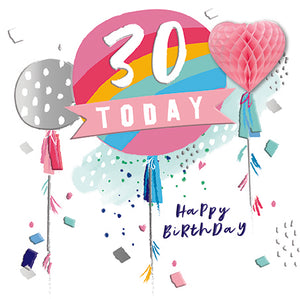 30th Balloons Birthday Card