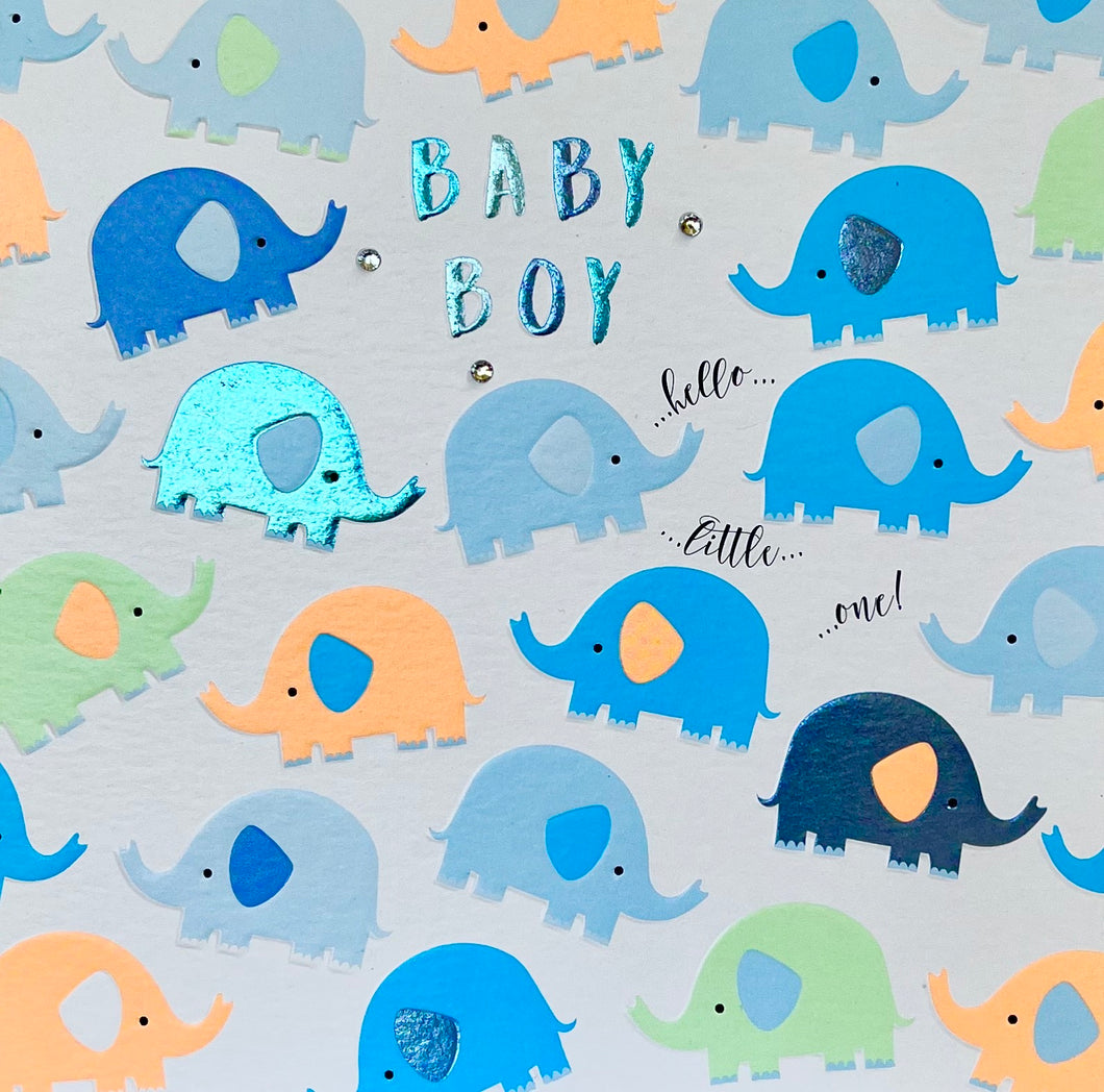 New Baby Boy Blue Elephants Card