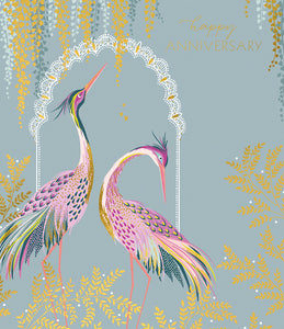 Two Pink Cranes Anniversary Card by Sara Miller